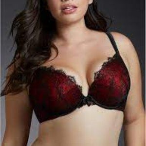 46DDD Red and Black Lace Push Up Plunge